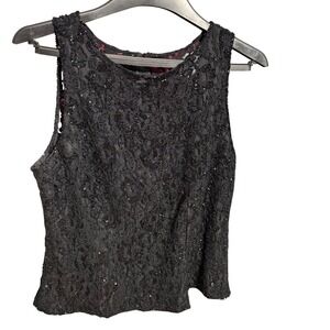 JKara‎ NY Womens Blouse XL Black Lace Beaded Sleeveless Evening Party Cocktail